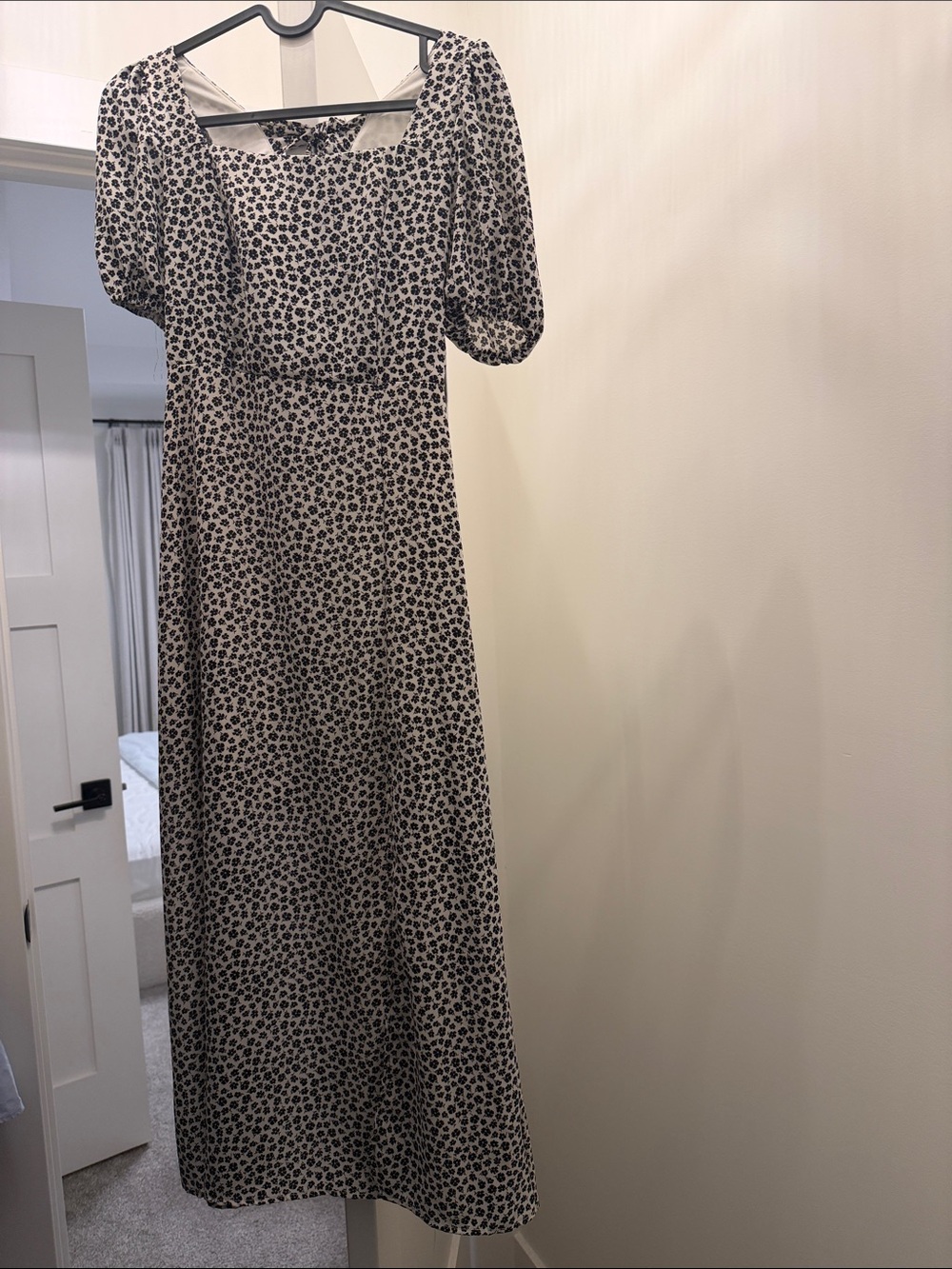 Altar'd State Cream and Black Floral Puff-Sleeve Maxi Dress